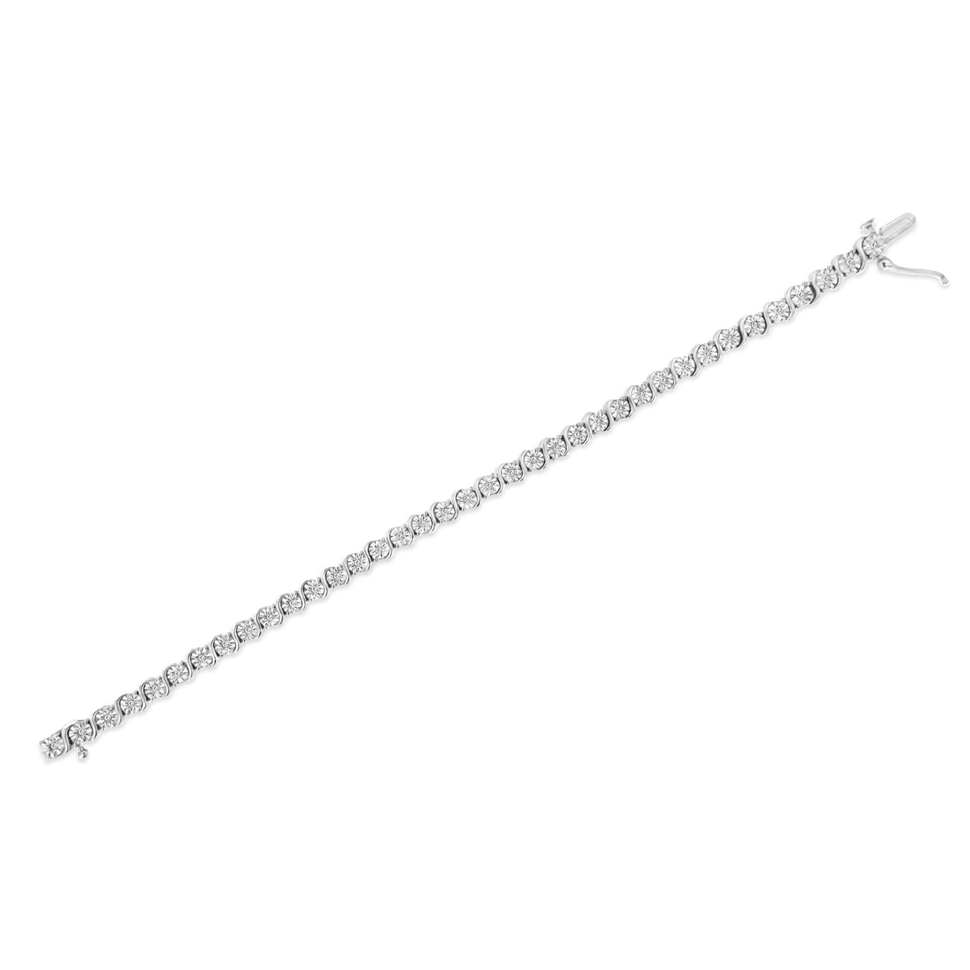 .925 Sterling Silver 1/4 Cttw Diamond Round Miracle Plate and "S" Link Tennis Bracelet (I-J Color, I2- I3 Clarity) - 7"
