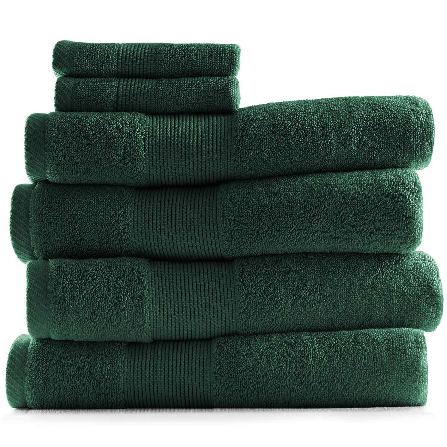 NUDA Bath Towels for Bathroom - 100% Ring Spun Cotton Luxury Bathroom Towels - Ultra Soft & Highly Absorbent Bath Towels Set 6 Piece Set (4 Bath Towels 2 Washcloths) - FOREST Green