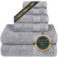 TRIDENT Soft & Plush Luxury Towel Set 100% Cotton 2 Bath Towels 2 Hand Towels 2 Washcloths Highly Absorbent Towels for Bathroom 6 Pieces Silverish Grey Towel Sets