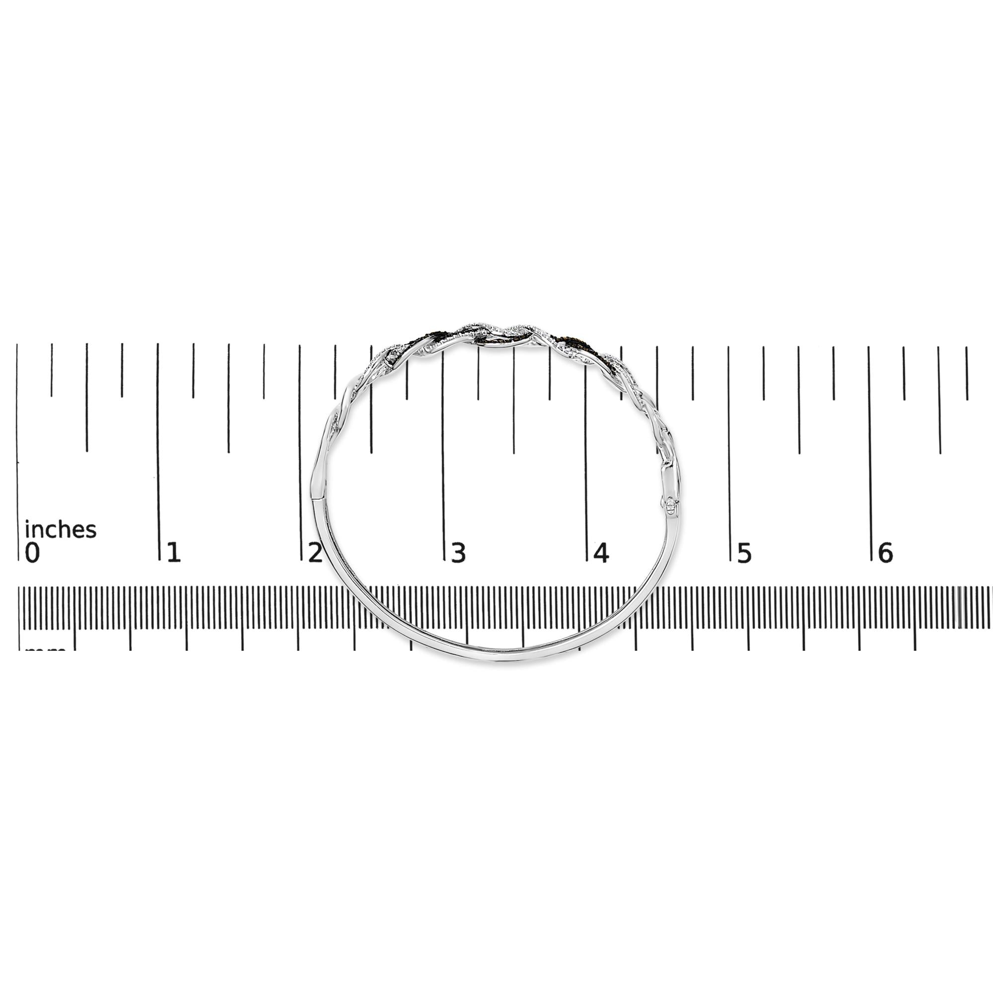 .925 Sterling Silver 3/8 Cttw White and Black Diamond Swirl Bangle Bracelet (Black Color, I3 Clarity) - 7.75" Inches
