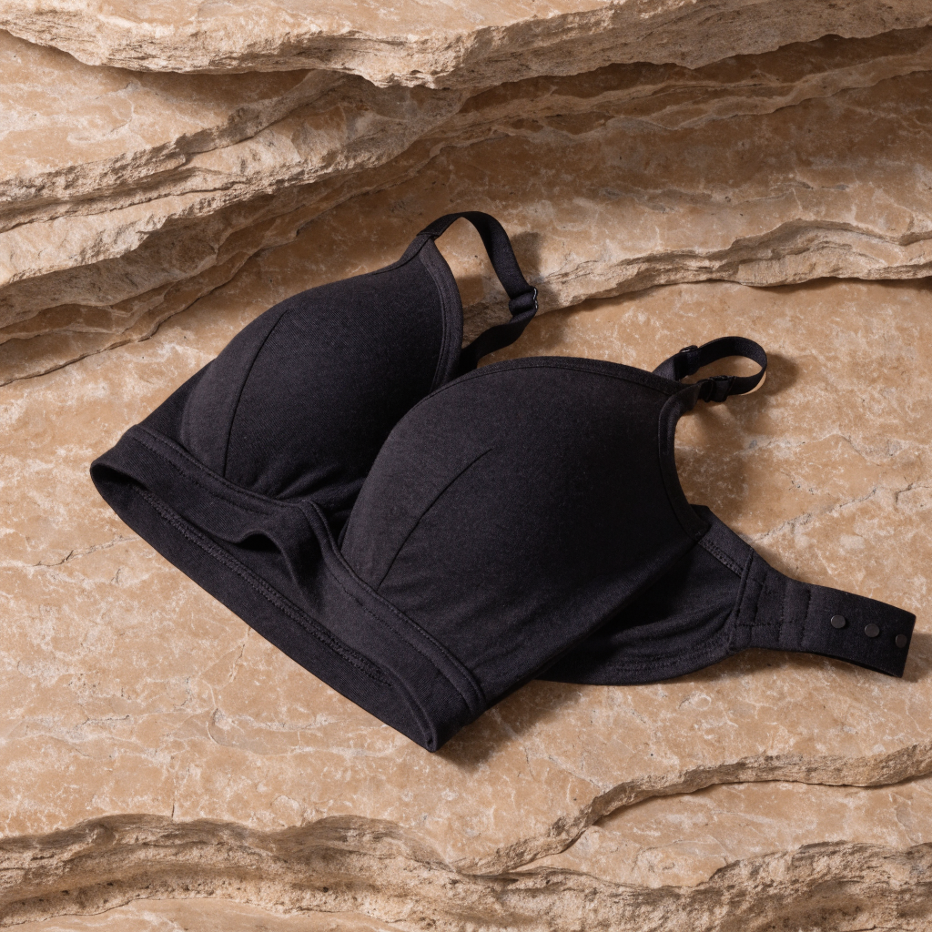Black bamboo nursing bra with clip-down straps