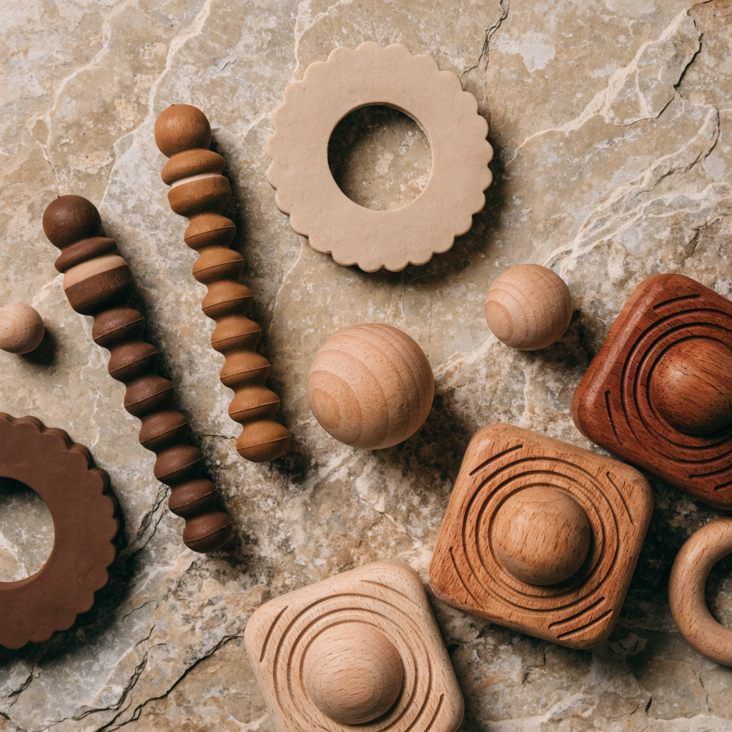 Natural Rubber & Wood Teething Blocks