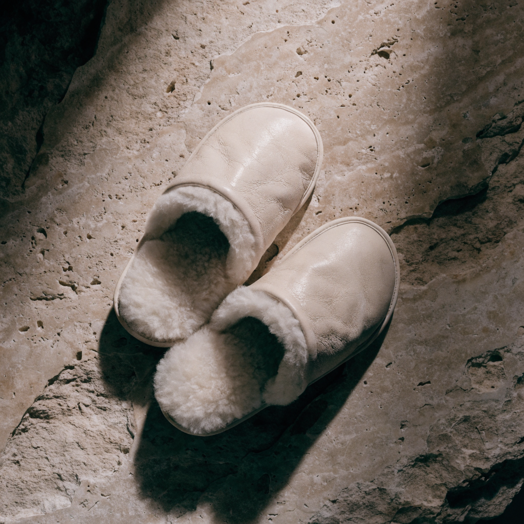 Shearling Spa Slippers — Ivory