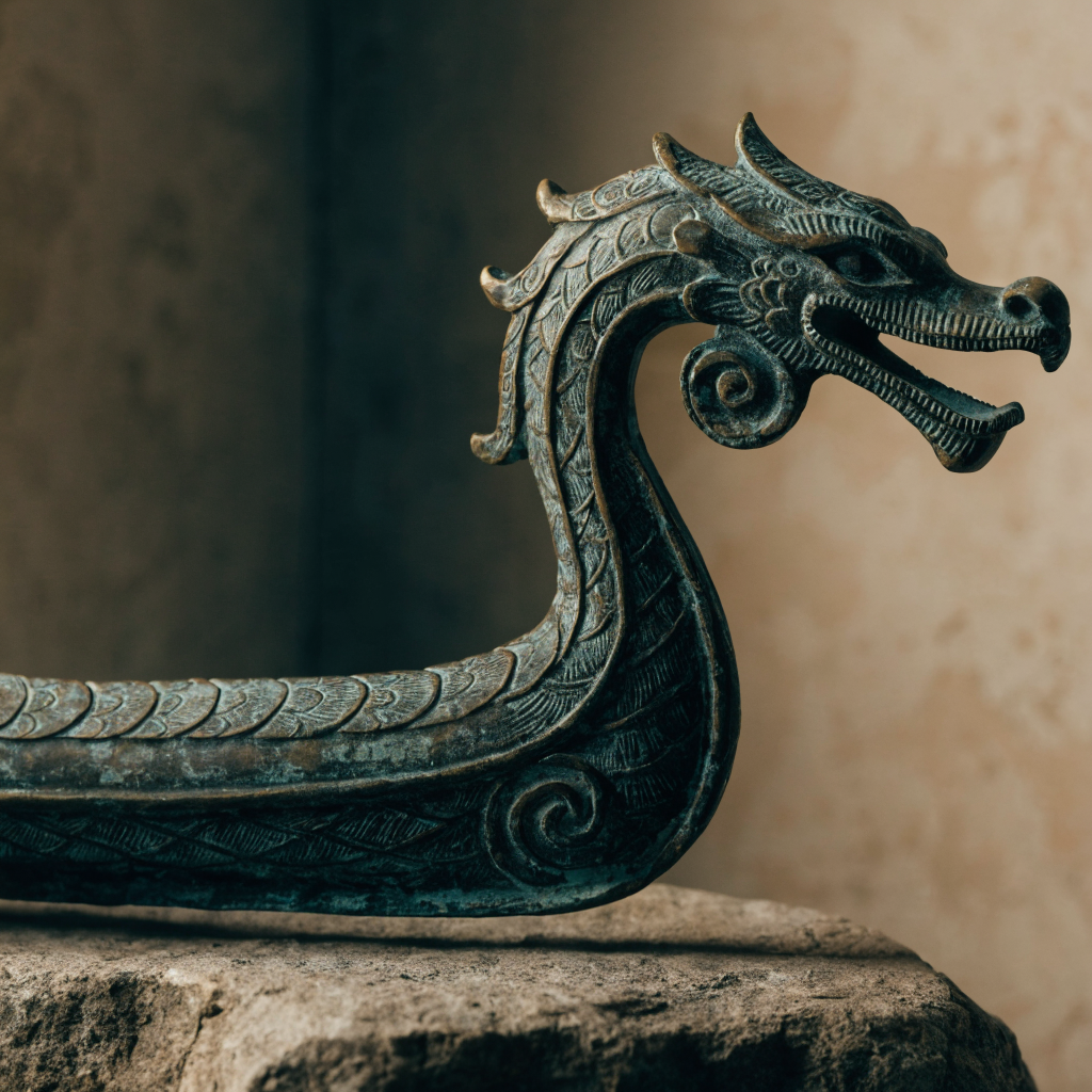 Bronze Viking Longship Dragon Head