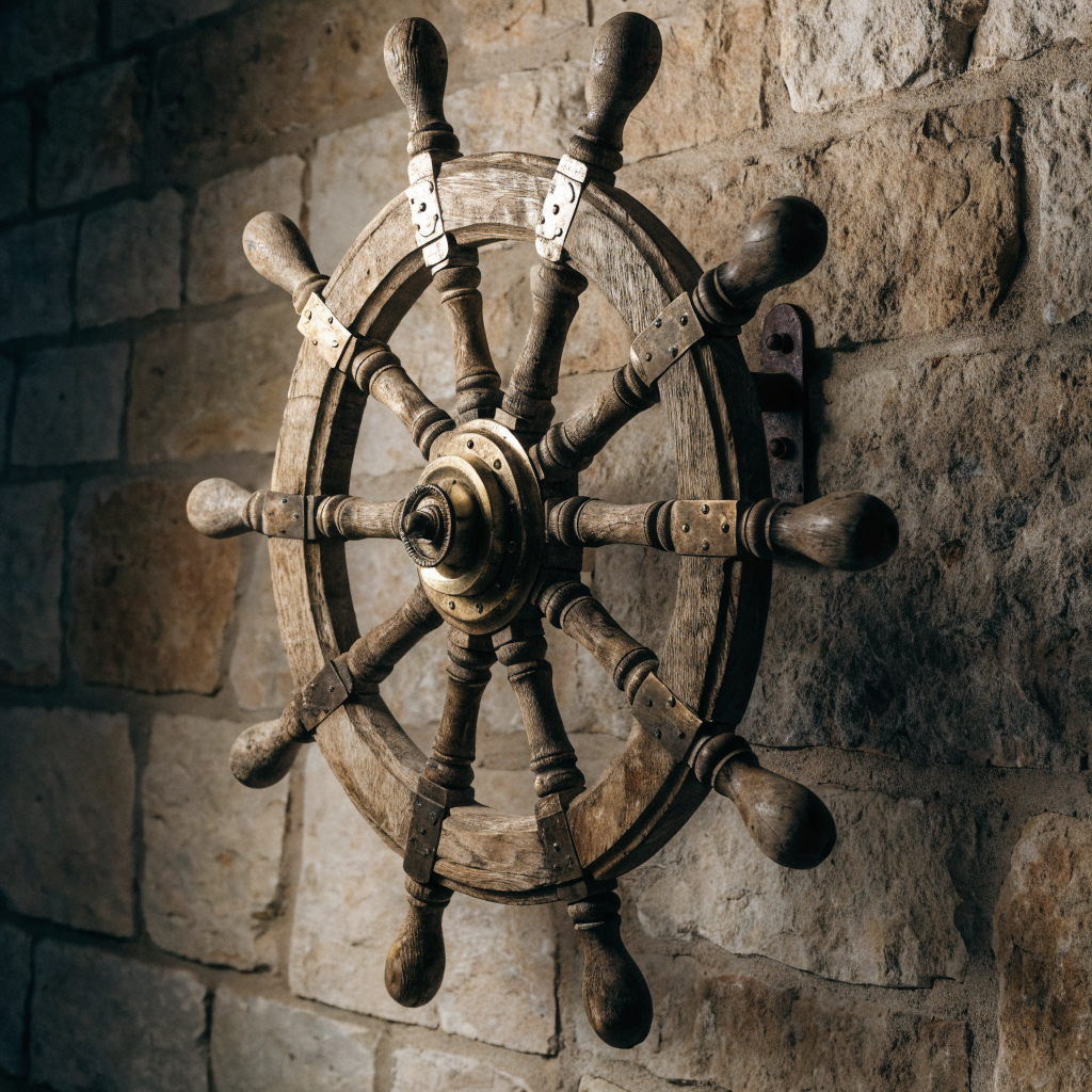 Reclaimed Oak Ship's Wheel — Wall Sculpture