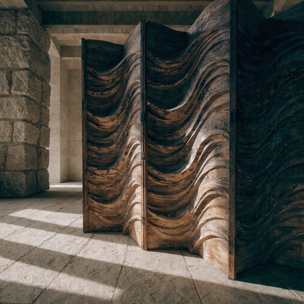 Carved Wave Screen — Room Divider